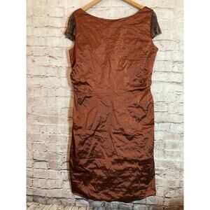 Sara Campbell Dress Womens 12 Copper Rust Crinkle Satin Sheath Beaded Dainty